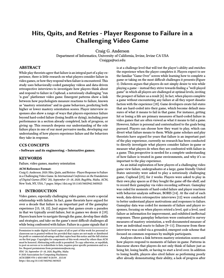 Player Response to Failure in Video Games